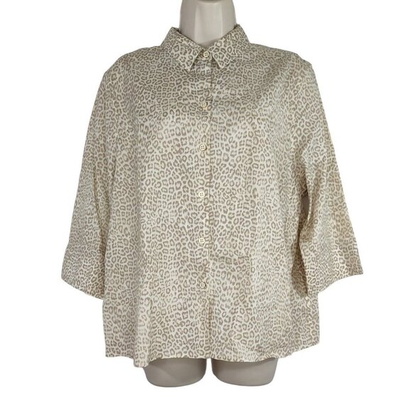 Chicos Button Up Top No Iron Women Petite Size 3 XLP 16P Brown Leopard Print - Picture 1 of 9